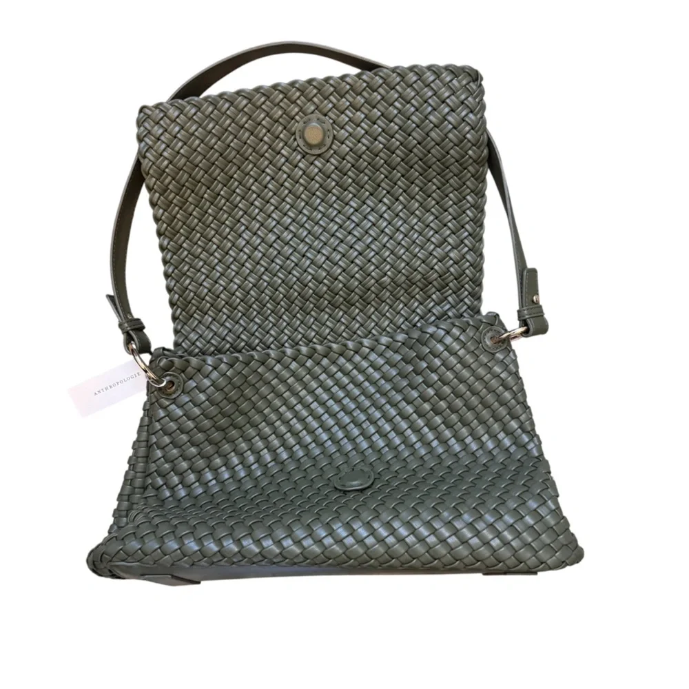 NWT Anthropologie Olive Green Woven Shoulder Bag - Picture 4 of 7